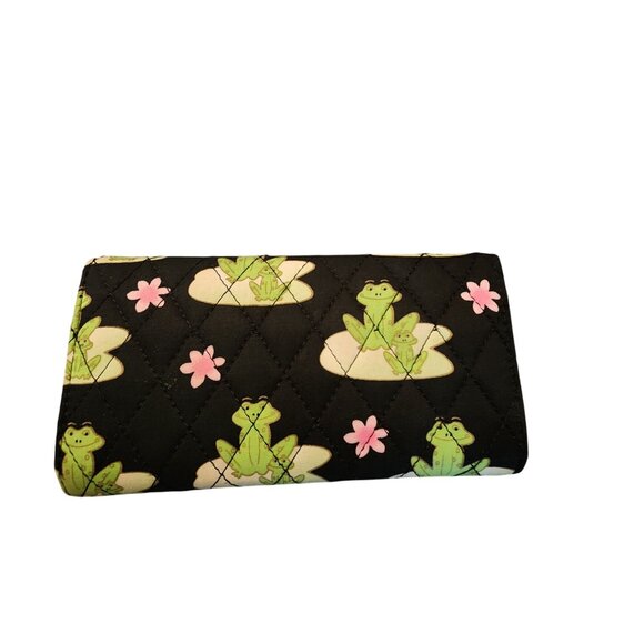 Quilted Frog Print Black Wallet With Pink Accents - Picture 2 of 6